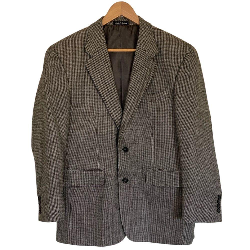 Alan Flusser Mens Sport Coat Blazer 40s Black Nailshead Lambswool Cashmere Blend